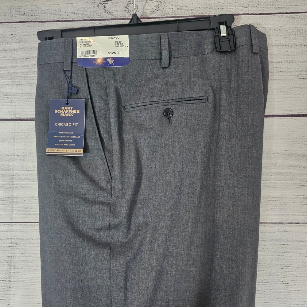 Hart Schaffner Marx 42L Chicago Fit Unhemmed Dark Gray Suit Pants NWT $125 L842
